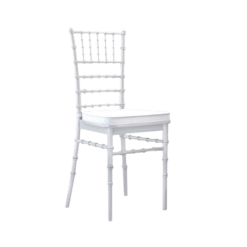 Tiffany/ Chiavari Stuhl mit weissem Sitzpolster zum Mieten