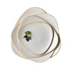 Dreieckiger Teller creme 20 - Geschirr stonecast zum Mieten (Bild 1)