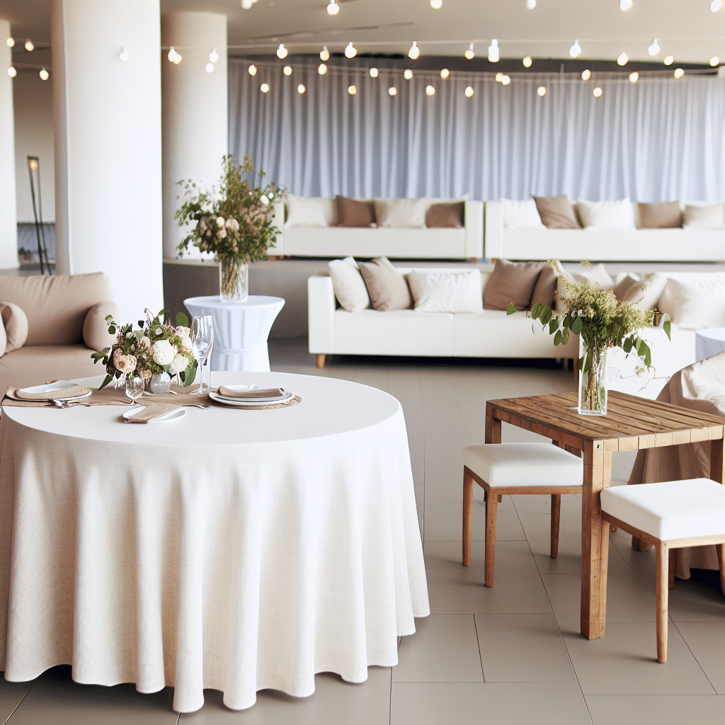 chmackvoll drapierten Tüchern wie dem Leinentischtuch rund Ø 330cm Offwhite jedoch verwandelt sich die Location in eine...