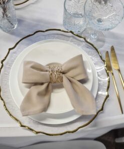 Platzteller Zermatt mit Goldrand, Stoffserviette mit goldenem Serviettenring und Goldbesteck – Tischdeko-Paket Eucalyptus